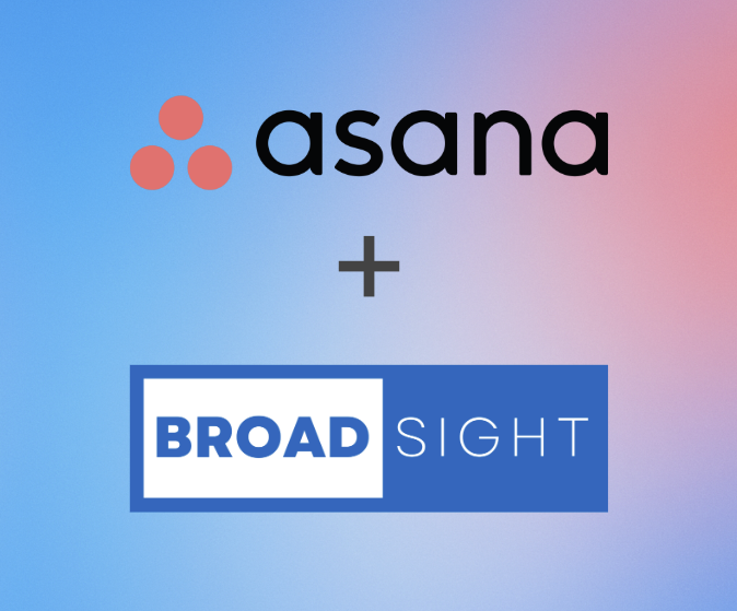 Asana logo and Broadsight logo against a background that blends their brand colors