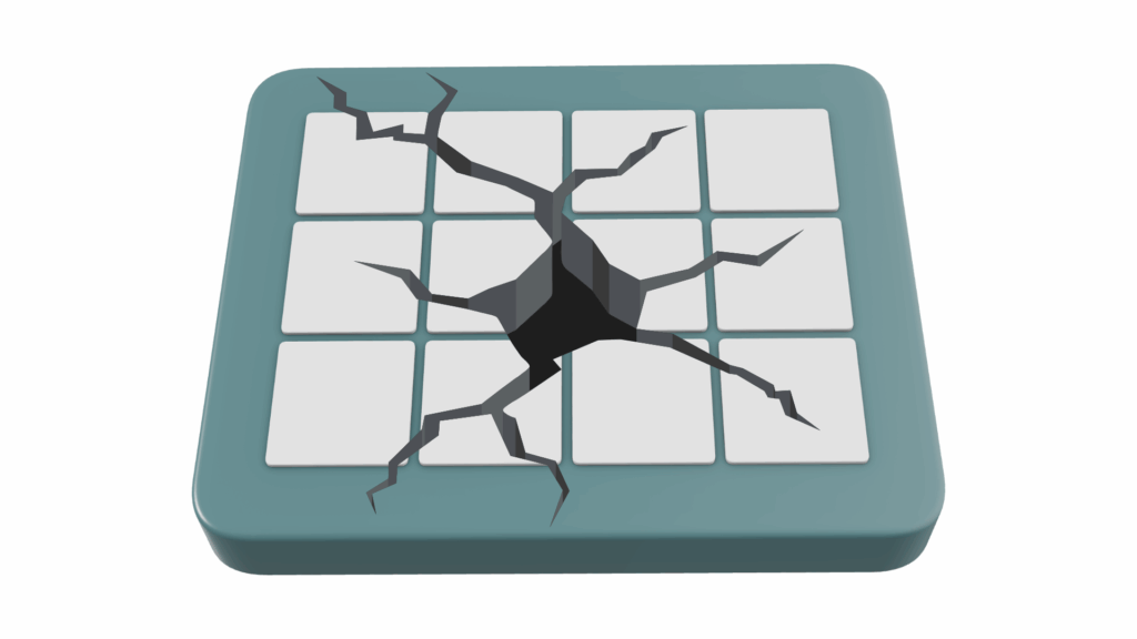 Illustration of a spreadsheet grid with a large cracked hole in the middle of it