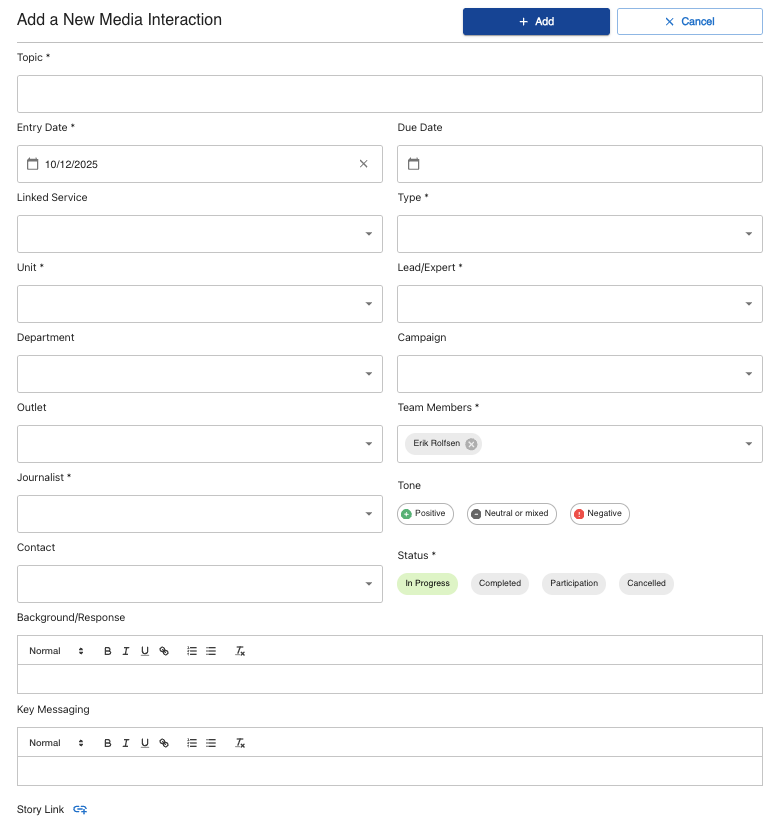 Broadsight's media interactions form
